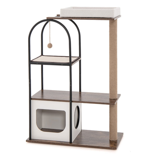 NNECW 118 CM Tall Cat Tree Tower Top Perch Cat Bed with Metal Frame-White-1