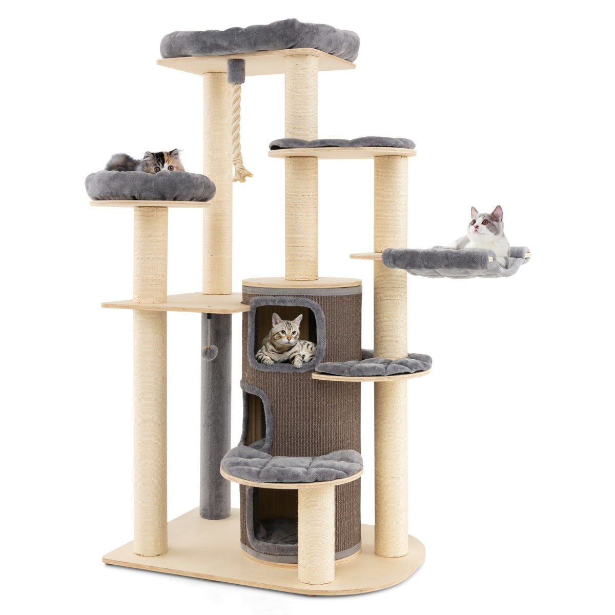 NNECW Multi-Level Cat Tree with 3-story Cat Condo &amp; 2 Perches &amp; Spring Ball-Grey-1